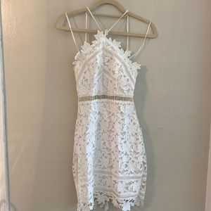 Open back white lace dress